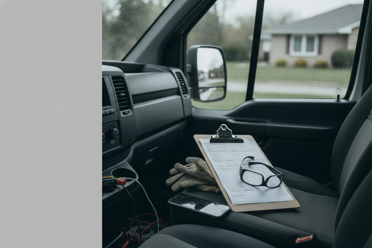 Service invoice on a clipboard on the truck seat awaiting review